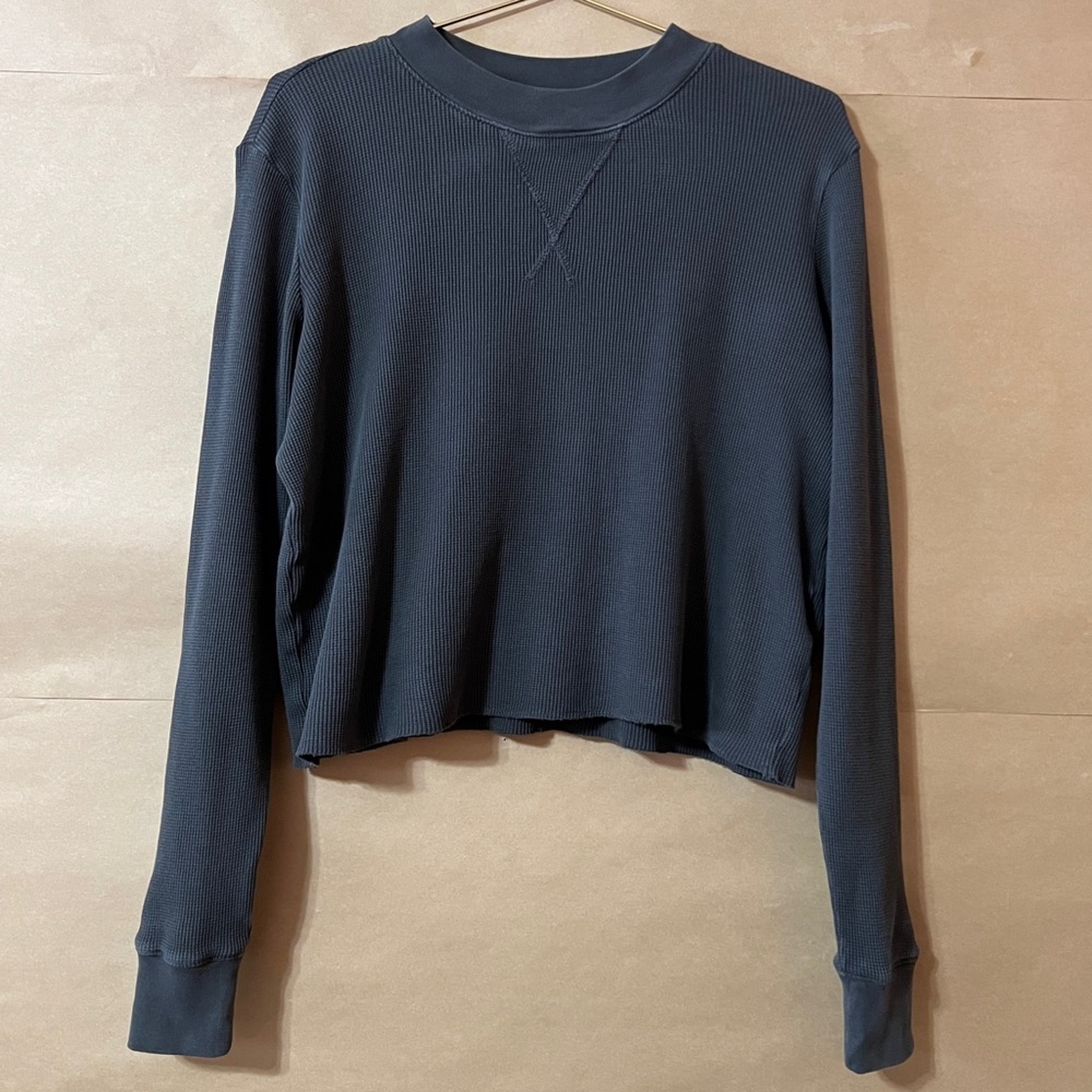 Mate The Label | Organic Thermal Crew Neck Shirt Pullover Top Charcoal Size XS